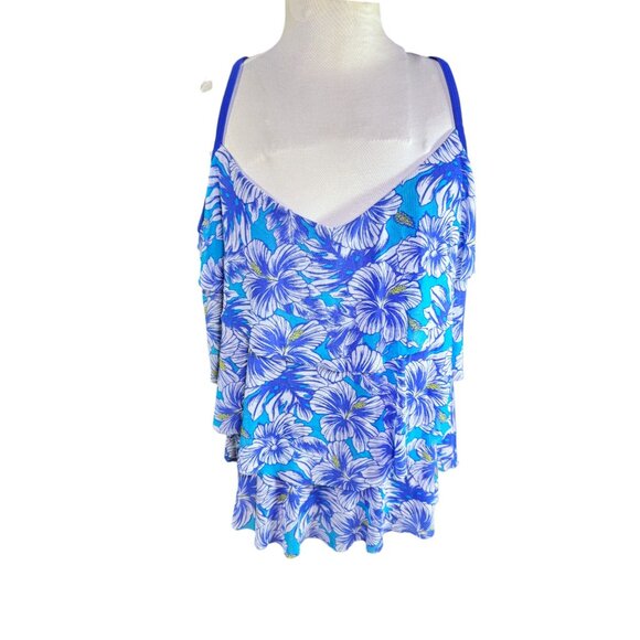 Tropical Escape Missy Flounce Tankini Blue Jay Palm Party Size 16 - Picture 2 of 12
